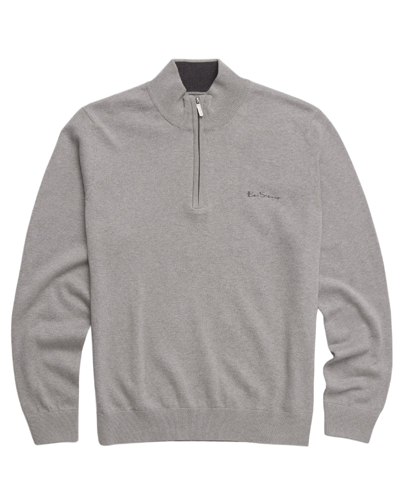 BEN SHERMAN ZIP FUNNEL NECK GREY MARL SWETER