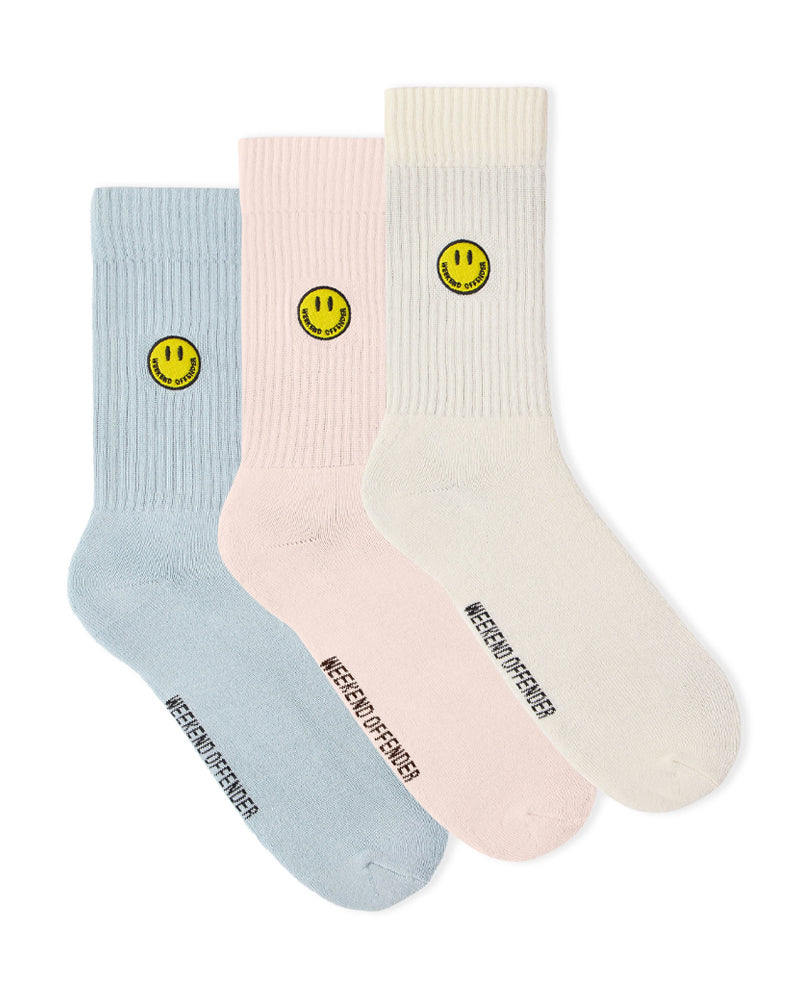 WEEKEND OFFENDER SMILEY SPORTS SOCKS PINK/BLUE/CREAM 3-PAK SKARPETKI