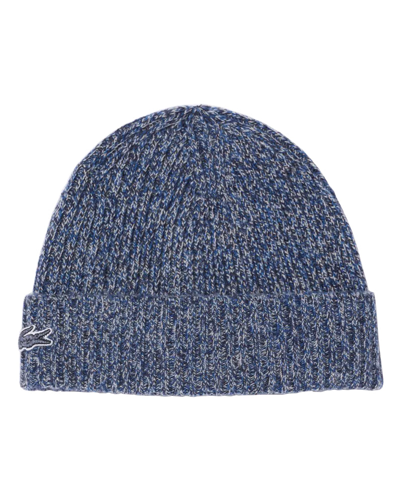 LACOSTE MERCERIZED CARDED WOOL RIB BEANIE NAVY CZAPKA ZIMOWA