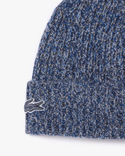 Załaduj obraz do przeglądarki galerii, LACOSTE MERCERIZED CARDED WOOL RIB BEANIE NAVY CZAPKA ZIMOWA
