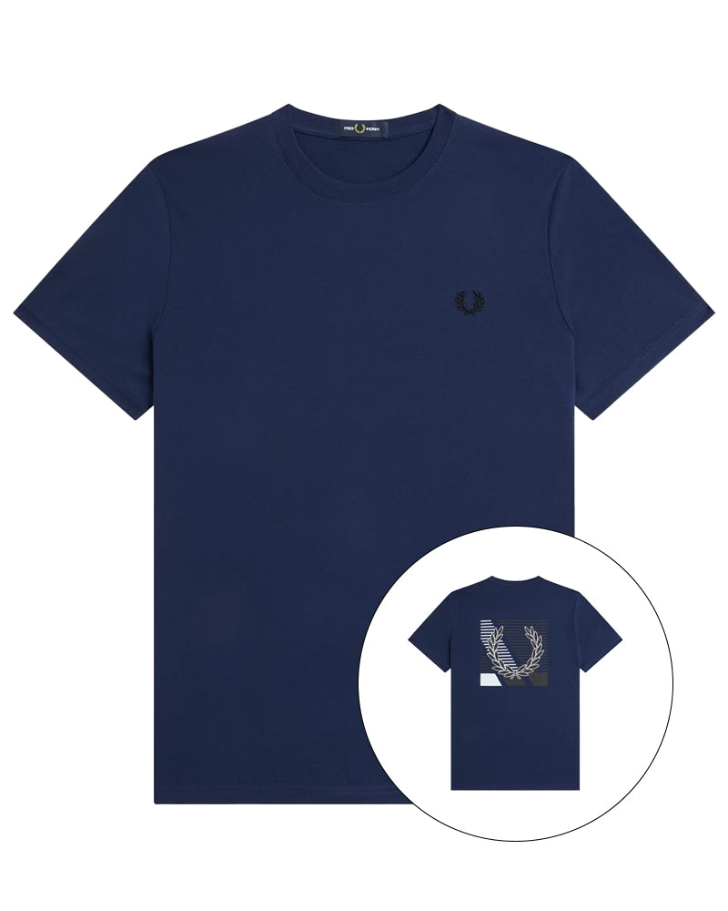 FRED PERRY GLITCH LAUREL WREATH GRAPHIC NAVY T-SHIRT