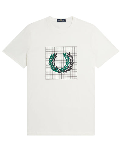 FRED PERRY LAUREL WREATH GRID SNOW WHITE T-SHIRT