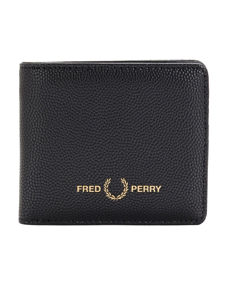 FRED PERRY SCOTCH GRAIN BILLFOLD WALLET BLACK PORTFEL