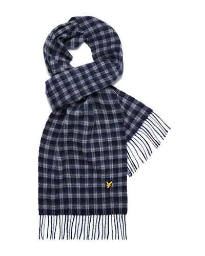 LYLE & SCOTT TARTAN LAMBSWOOL SCARF NAVY SZALIK