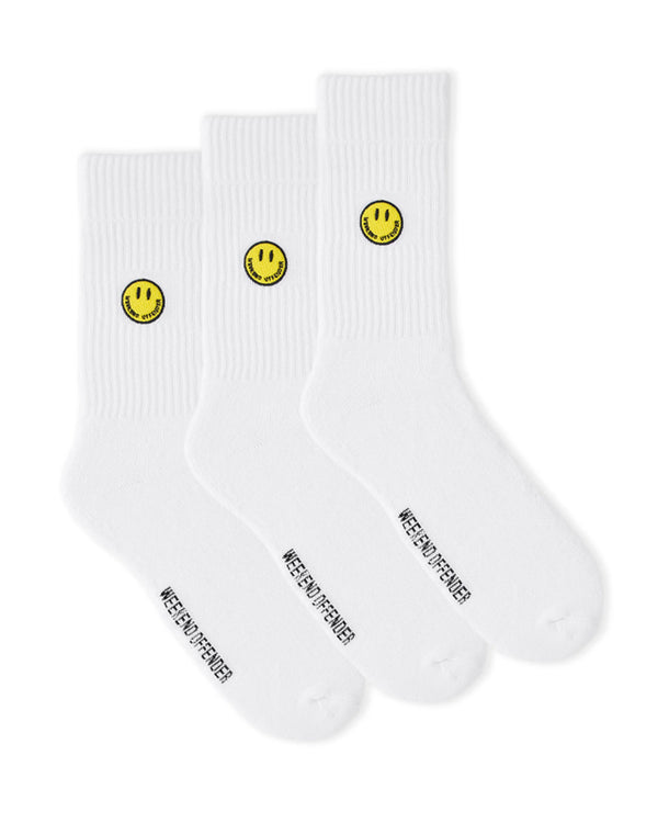 WEEKEND OFFENDER SMILEY SPORTS SOCKS WHITE 3-PAK SKARPETKI