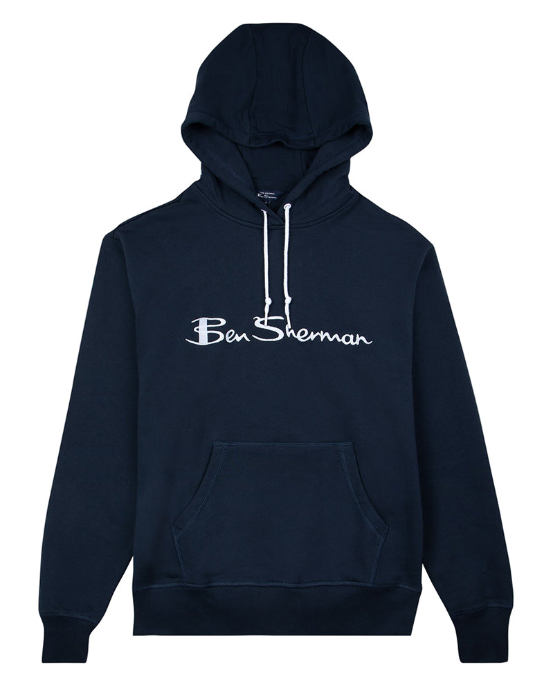 BEN SHERMAN EMBROIDERED SIGNATURE HOODIE NAVY BLUZA